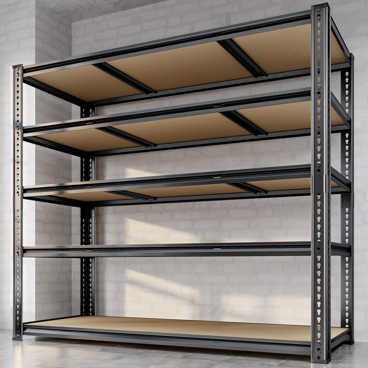 48"W Garage Shelving, 3050LBS Storage Shelves Heavy Duty, 5 Tier Metal Shelving Unit Adjustable
