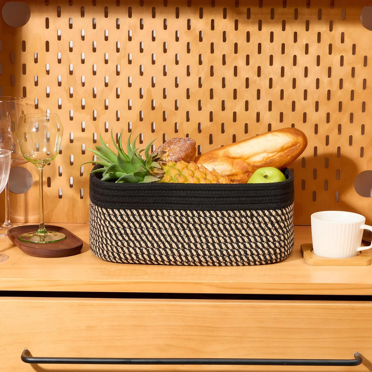 Small Storage Baskets for Organizing | Closet Organizer Bins | Shelf Toy Basket | Woven Rope
