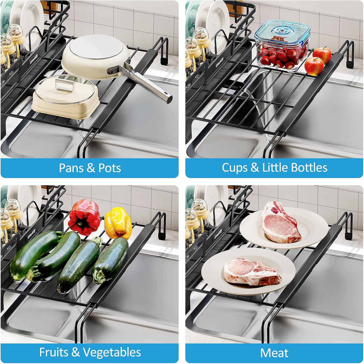 Extendable Dish Drying Rack, 2 in 1 Multifunction Dish Rack for Kitchen Counter, Expandable Dish