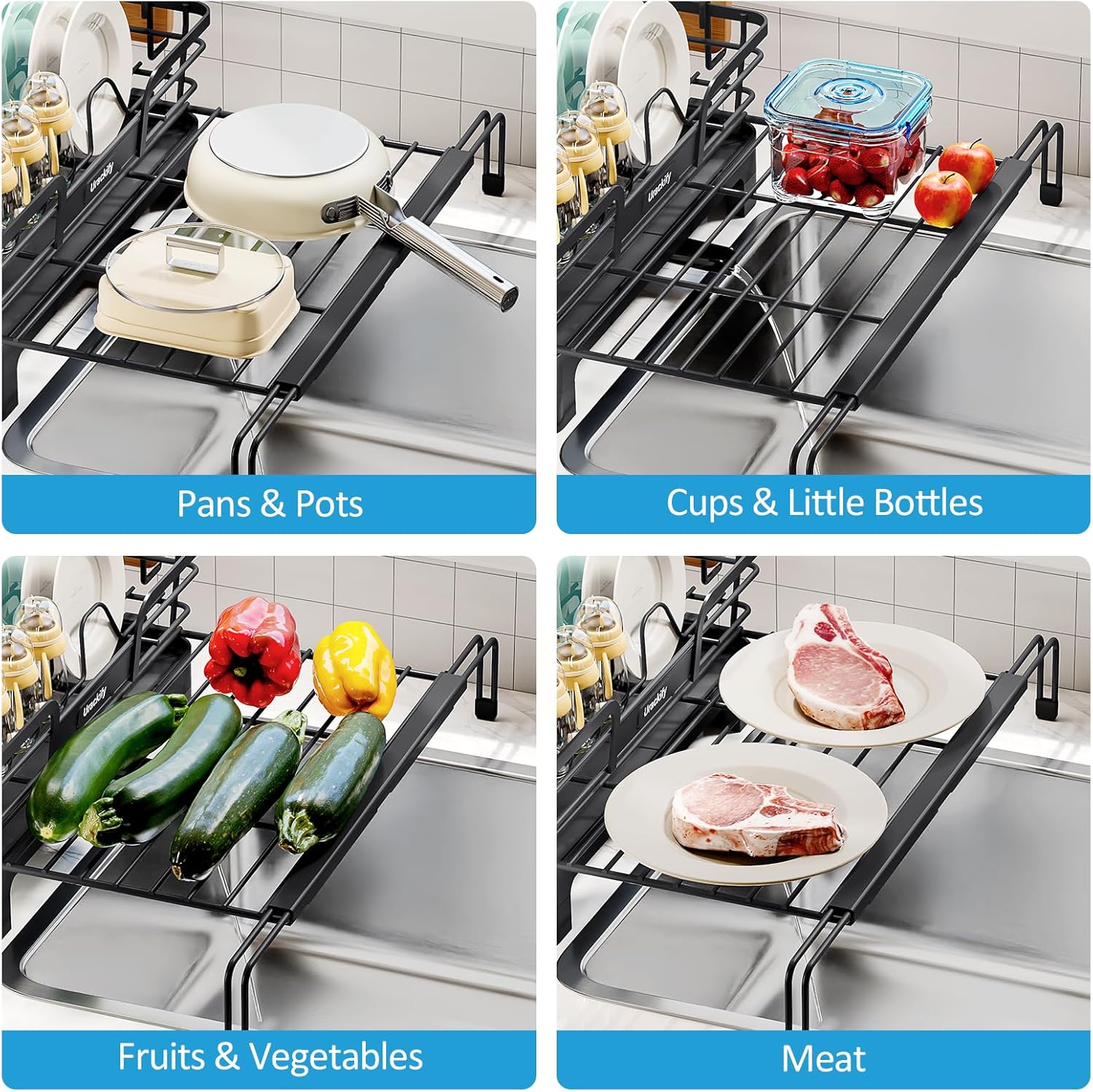 Extendable Dish Drying Rack, 2 in 1 Multifunction Dish Rack for Kitchen Counter, Expandable Dish