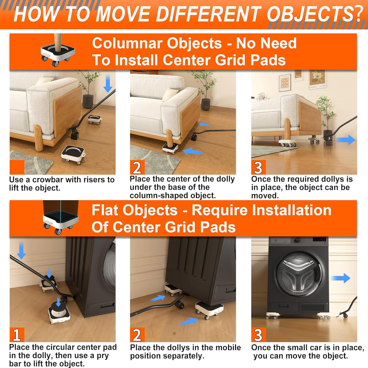 MUEA Furniture Dolly,Heavy-Duty Furniture Movers with Removable Center Pad,Non-Slip L-Edge & TPR