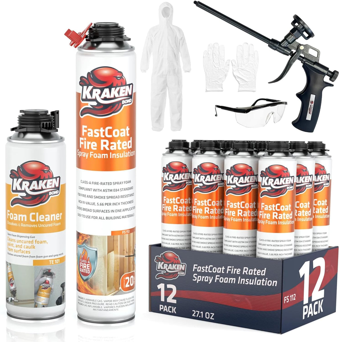 Kraken Bond Fastcoat Fire Rated Spray Foam Insulation Kit Closed Cell in a Can 240 sq ft (12x27.1