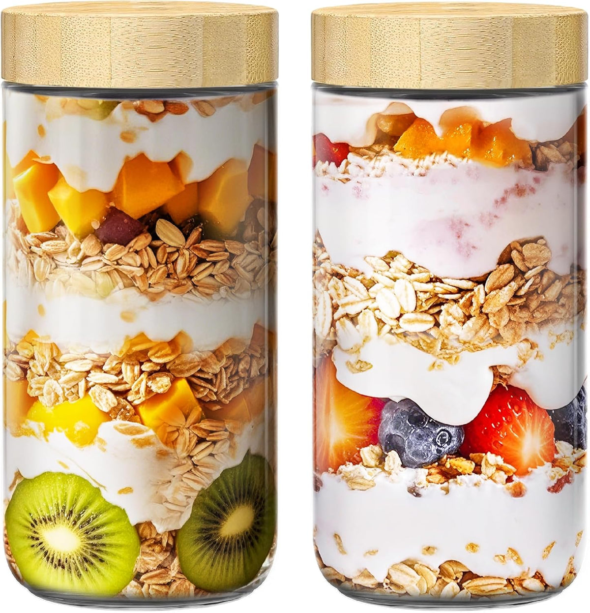 2 pack 24oz Overnight Oats Containers with Bamboo Lids, Glass Jars with Airtight Lids for Meal