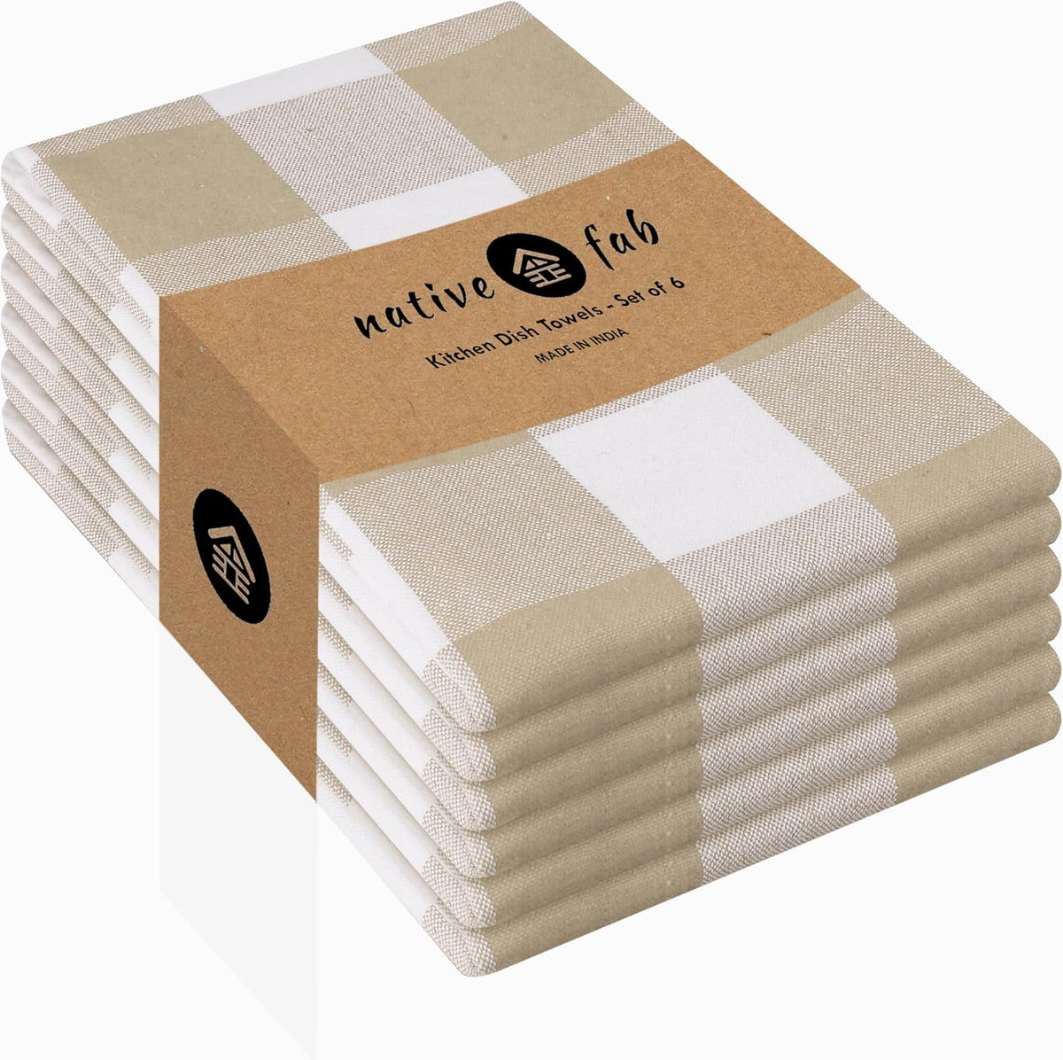Native Fab 6 Pack Buffalo Check Kitchen Towels16 x26 - Cotton Dish Towels Washable - Absorbent Tea