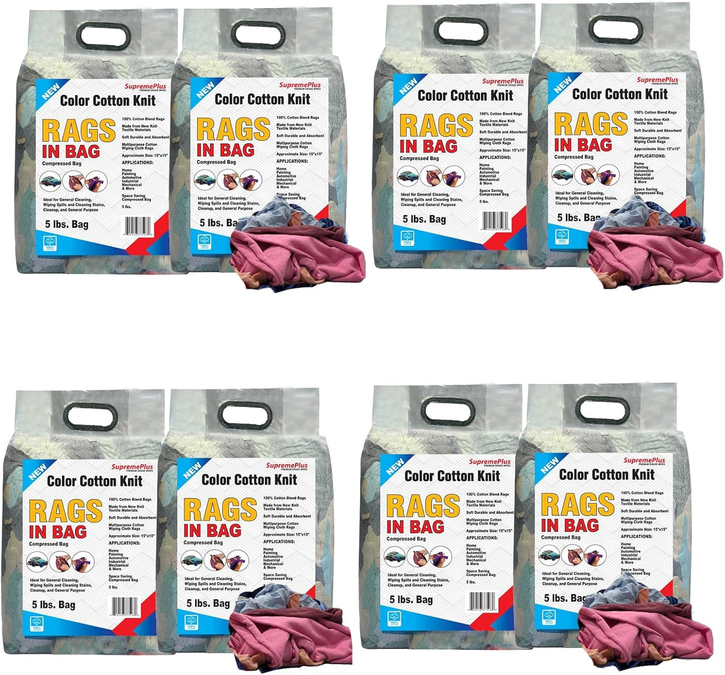 Premium Color Knit Cleaning Rags (5 lb. Bag - Pack of 8) – Shop Rags Bulk for Workshops, Mechanics