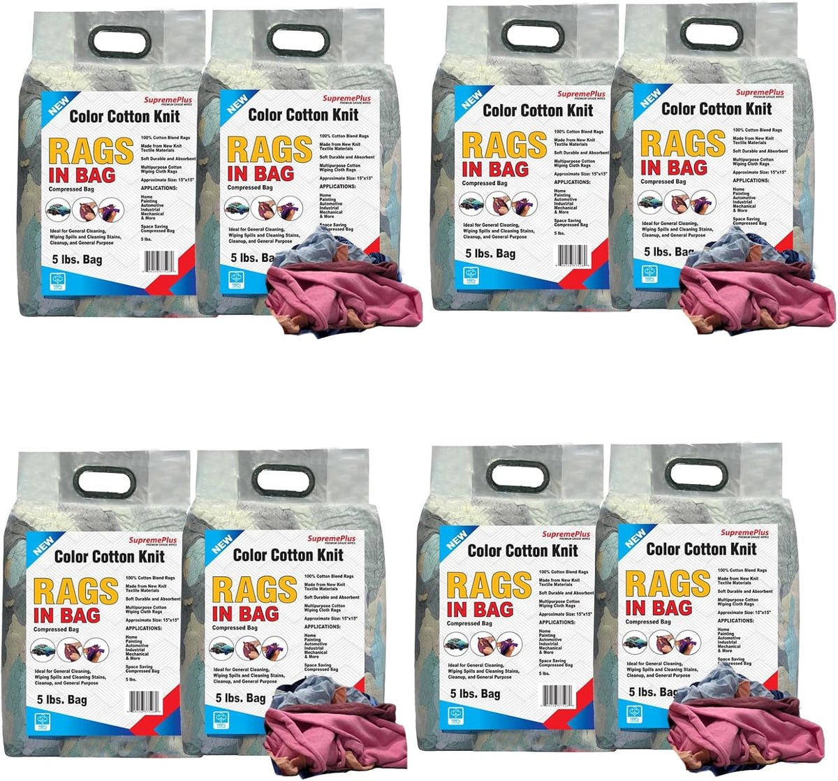 Premium Color Knit Cleaning Rags (5 lb. Bag - Pack of 8) – Shop Rags Bulk for Workshops, Mechanics