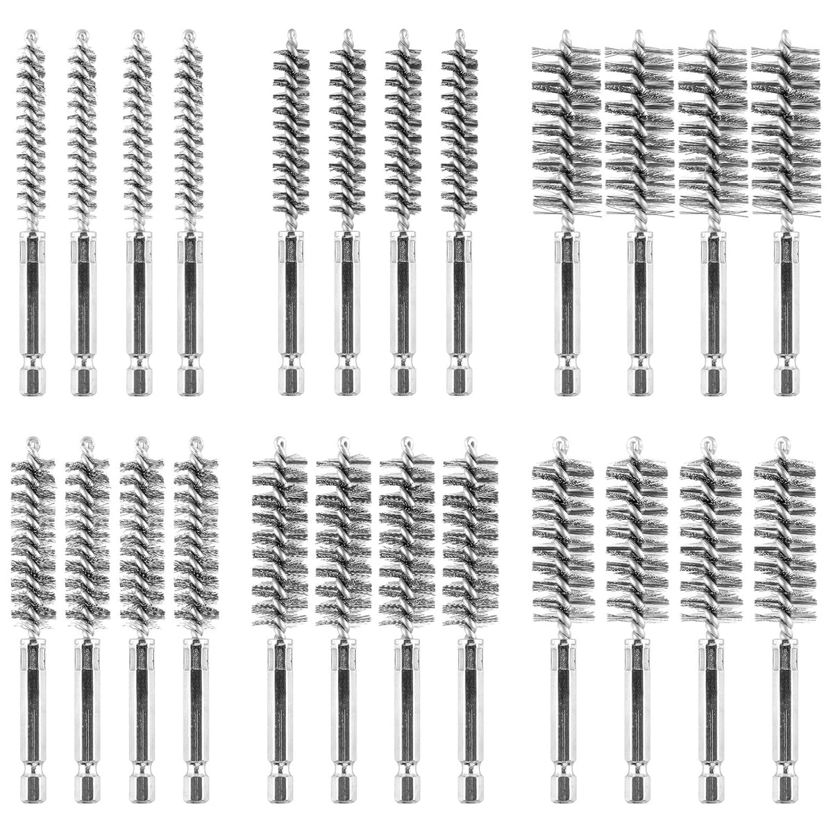 24 pcs Bore Brush for Drill, Stainless Steel Wire Cleaning Brush Set, Abrasive Wire Bore Brushes