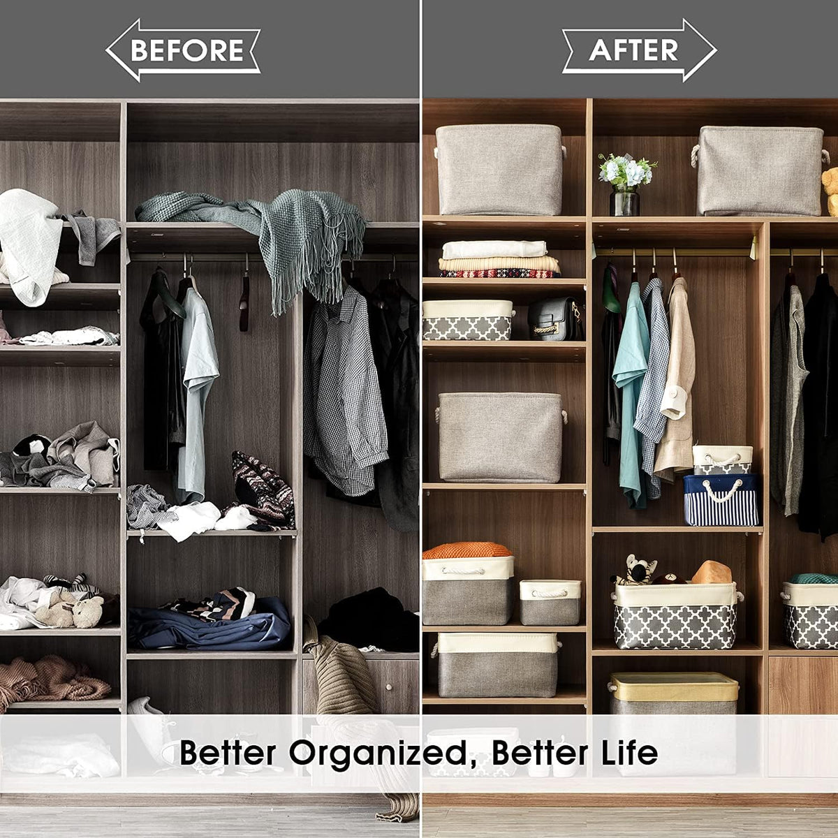 TheWarmHome Storage Bins - 3PCS Fabric Storage Baskets for Organizing Shelves | Large Basket Closet