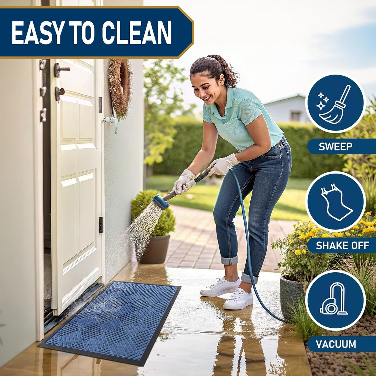 Smiry Front Door Mat Outside Entrance, Heavy Duty Outdoor Indoor Natural Rubber Doormat, Non Slip