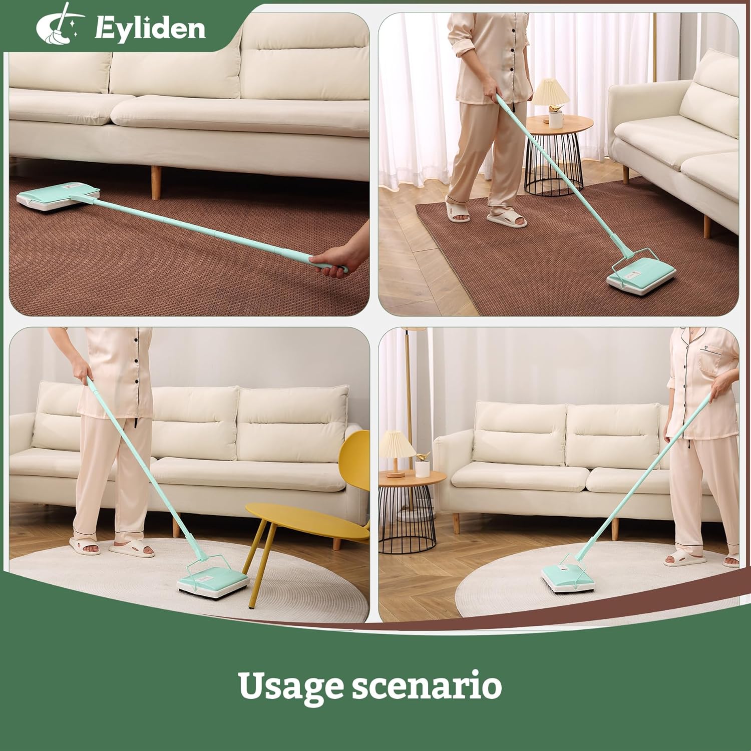 Eyliden X-Large Carpet Sweeper - Quiet Manual Sweeper for Carpets & Rugs | 1 Extra Refill Roller