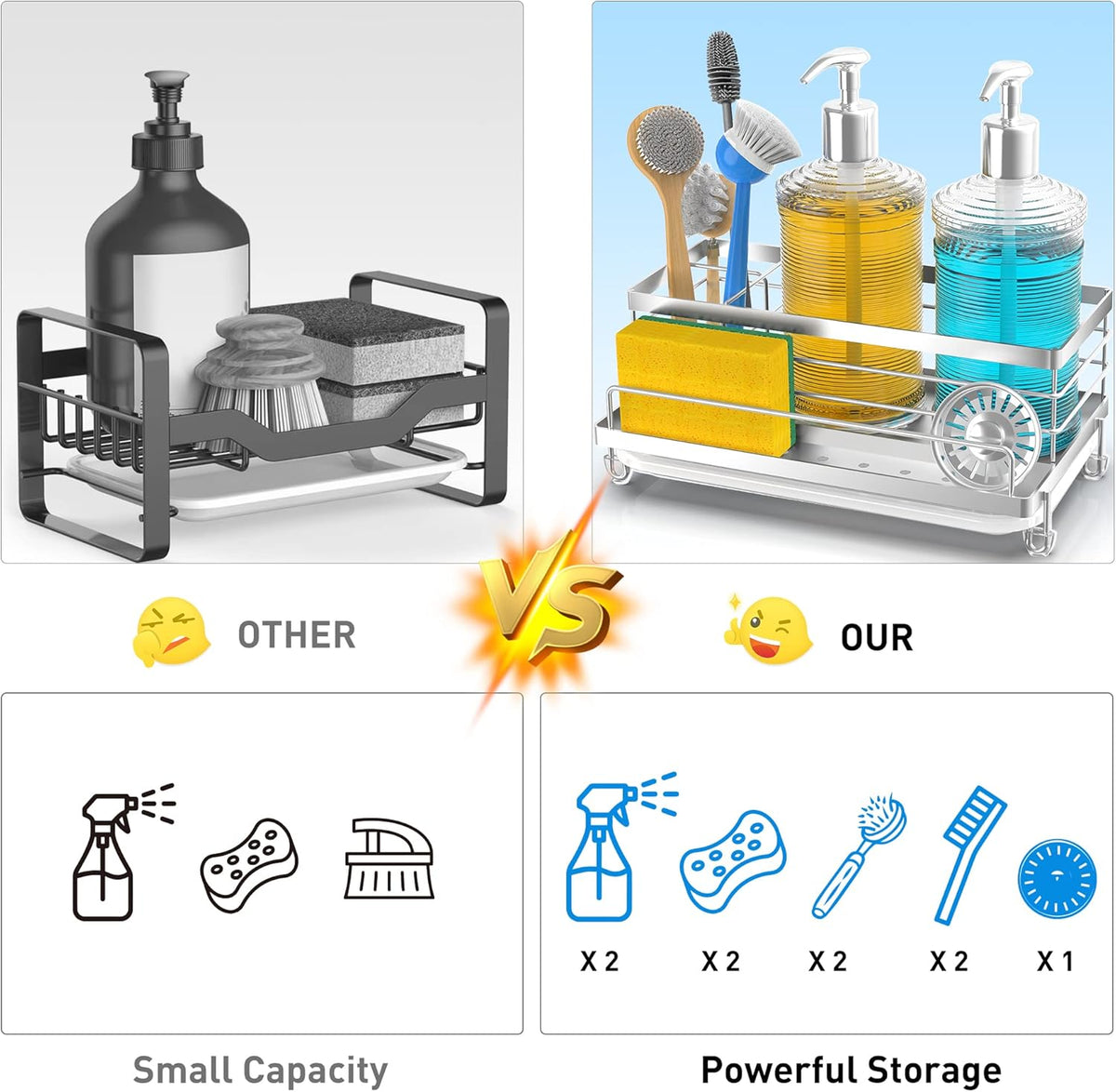 Cisily Stainless Steel Sponge Holder for Kitchen, Sink Caddy Sink Organizer Rack for Kitchen