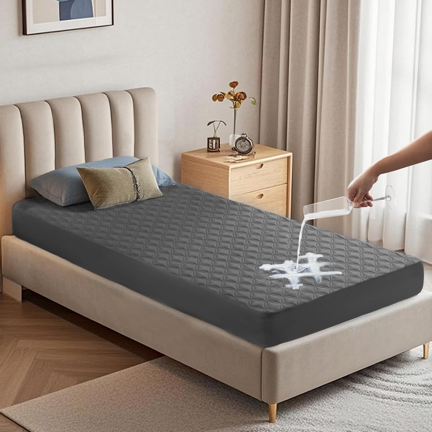 BEDLORE Waterproof Mattress Protector, Noiseless Twin Size Mattress Pad with Deep Pocket Fitted Up