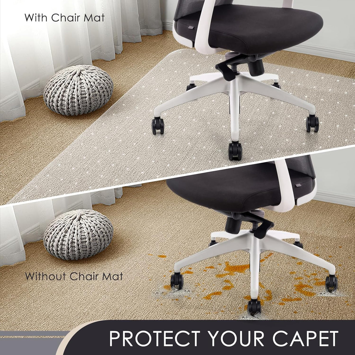 Kuyal Office Chair Mat for Carpet, 36x48 Clear Heavy Duty Computer Chair Mat, Under Desk Protector