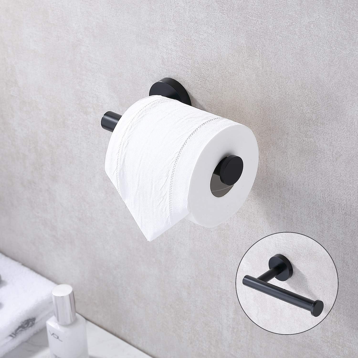 TASTOS Matte Black Toilet Paper Holder SUS304 Stainless Steel, Modern Round Tissue Roll Holders