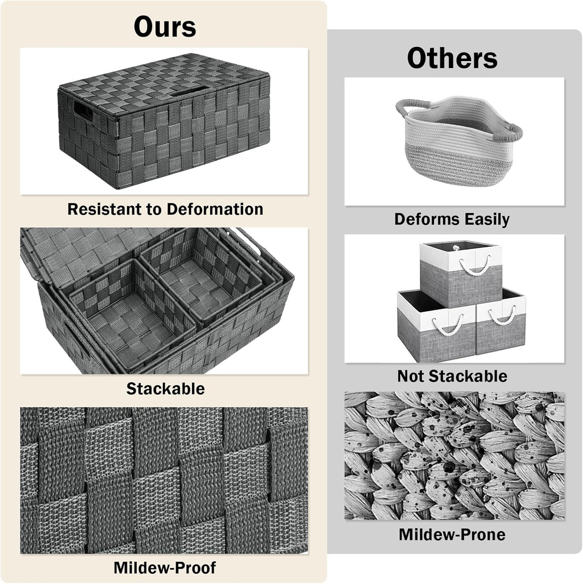 Storage Bins with Lids, Woven Storage Box Organizer Containers Decorative Baskets Cube for Clothes