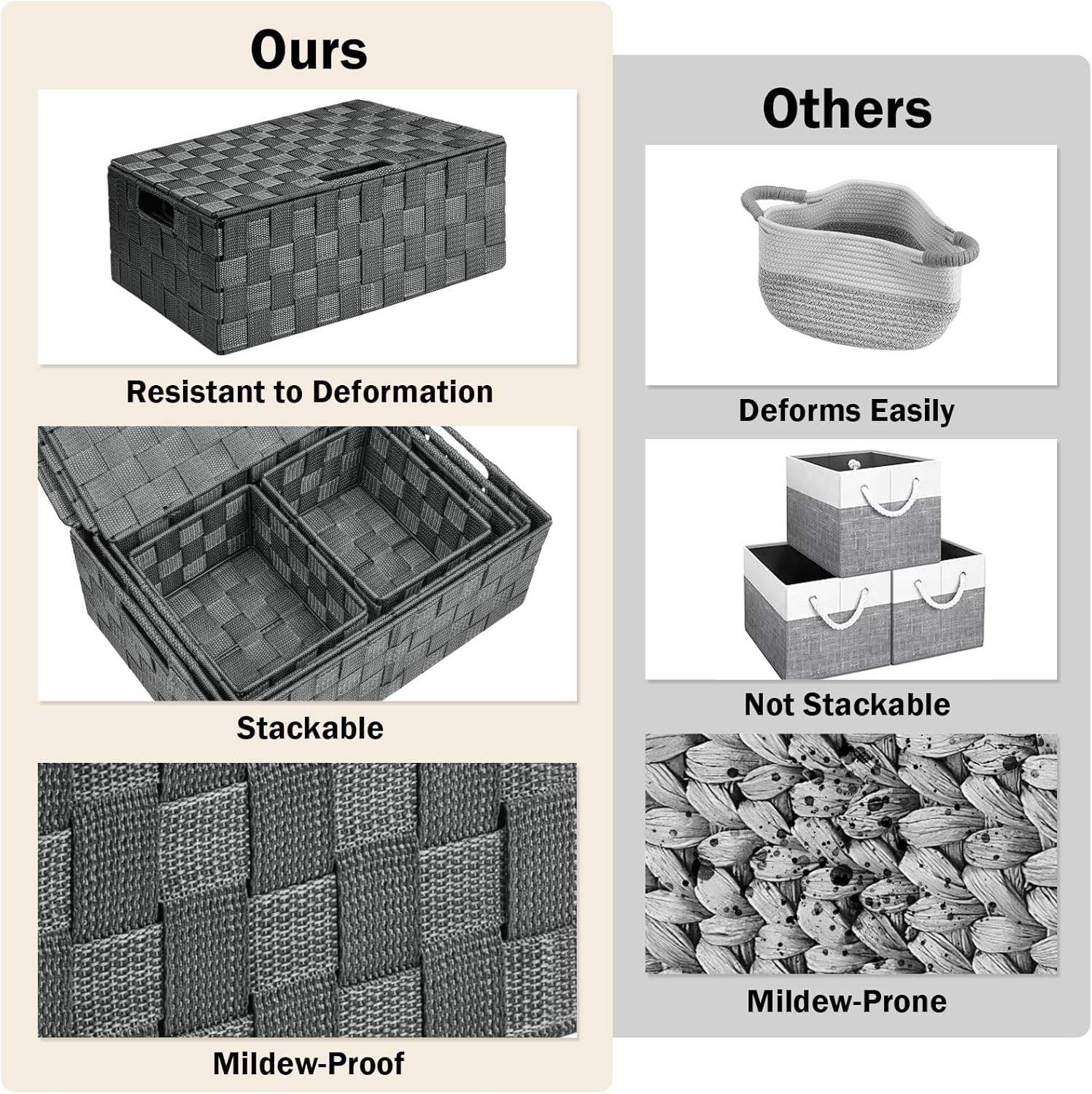 Storage Bins with Lids, Woven Storage Box Organizer Containers Decorative Baskets Cube for Clothes