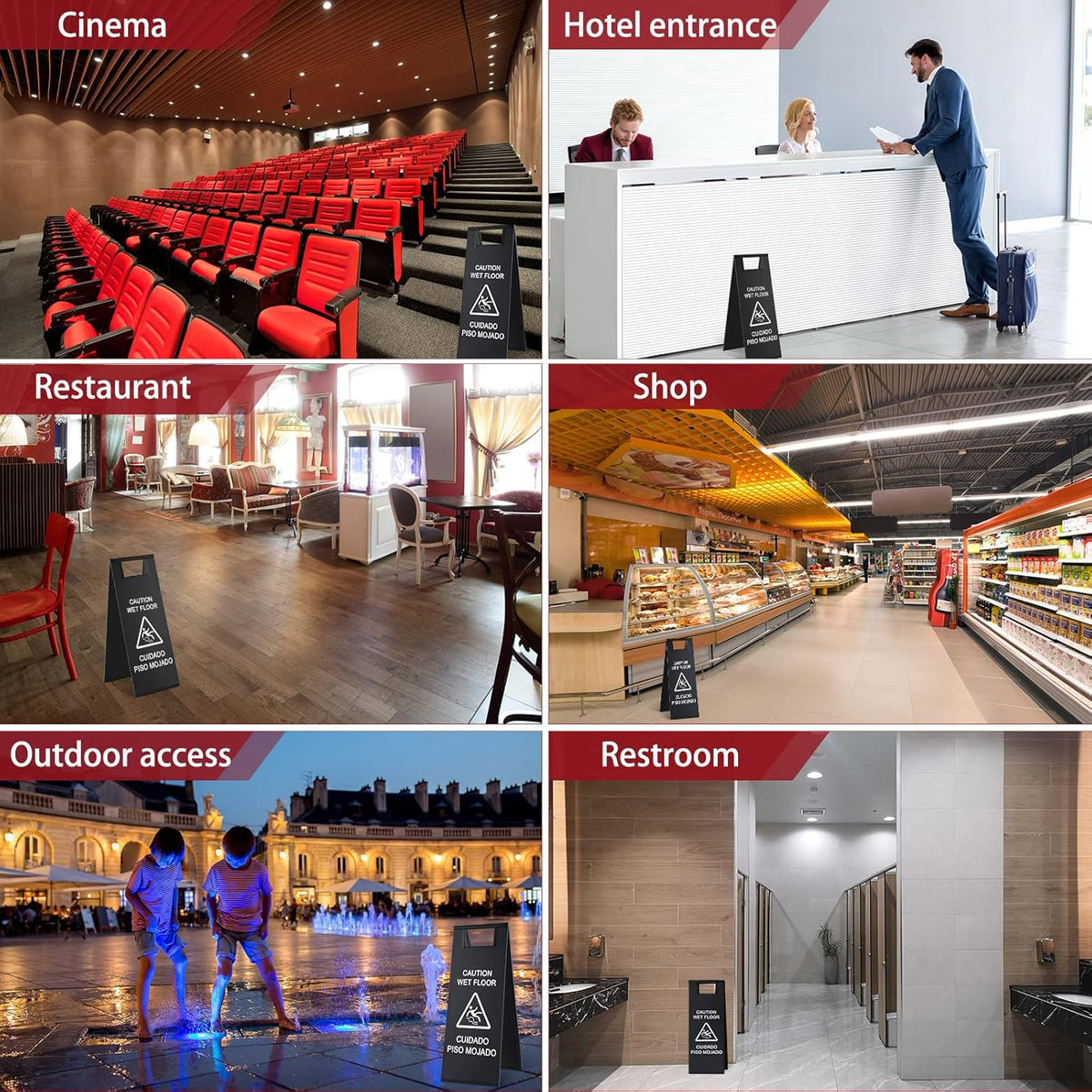 Kigley 2 Pcs Wet Floor Sign, 24 Inch Stainless Steel Caution Wet Floor Sign Double Sided Portable