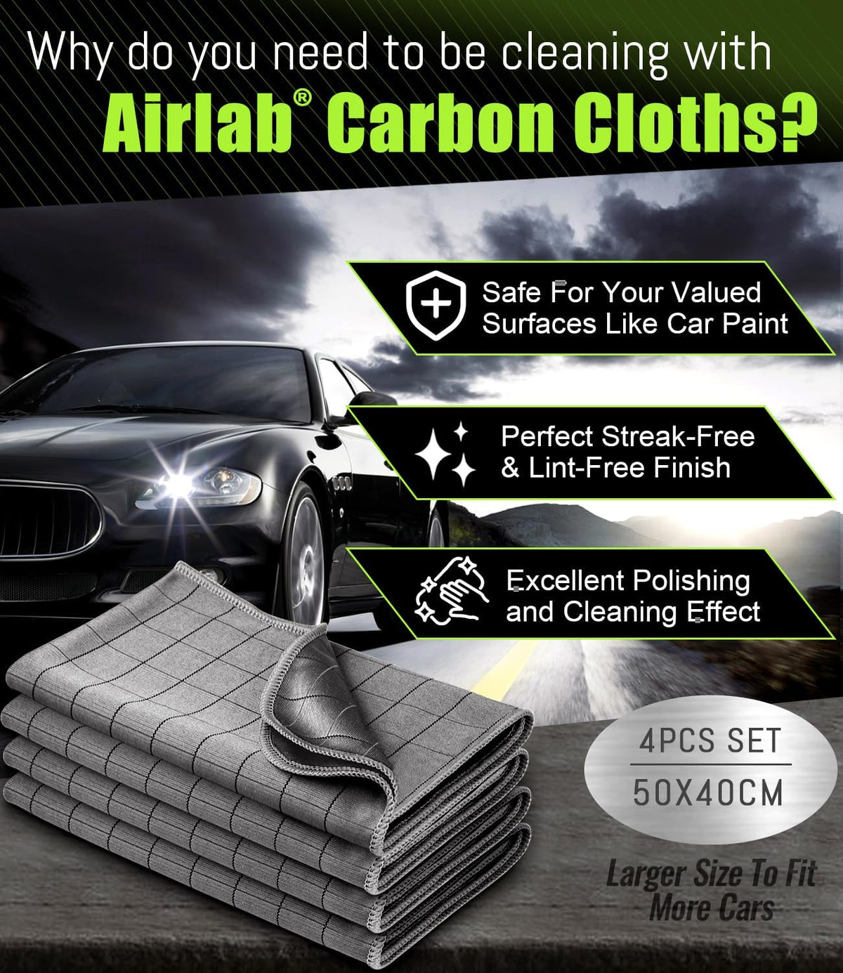 Airlab Carbon Microfiber Towels for Car Drying Window Glass Cleaner Magic Cleaning Cloth Auto