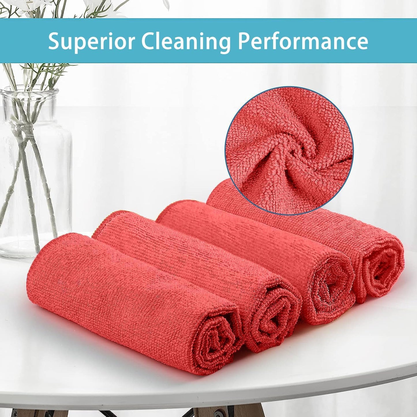 HOMEXCEL Red Microfiber Cleaning Cloth, 100 Pack Cleaning Towels for Kitchen, Lint Free