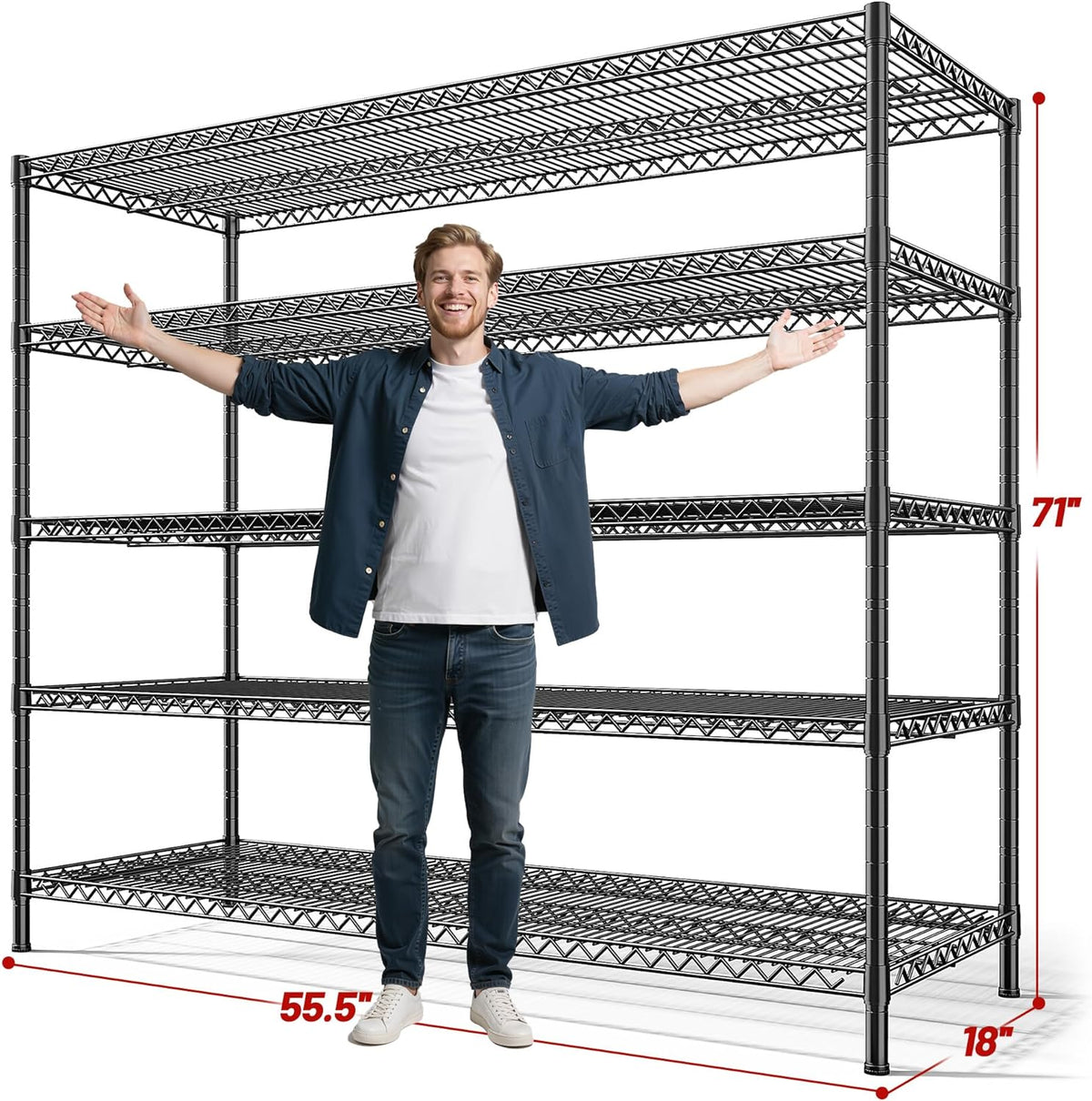 REIBII 55.5" W Storage Shelves 3200LBS Metal Shelving 5 Tier Wire Shelving Unit Garage Shelving