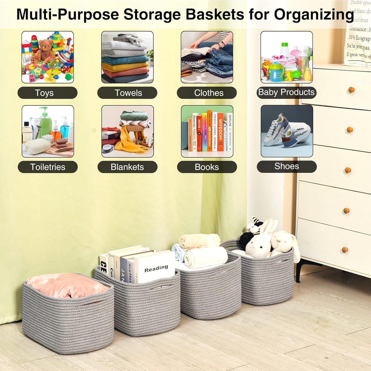 Small Storage Baskets for Organizing, Woven Storage Baskets for Shelves, Cotton Rope Basket for