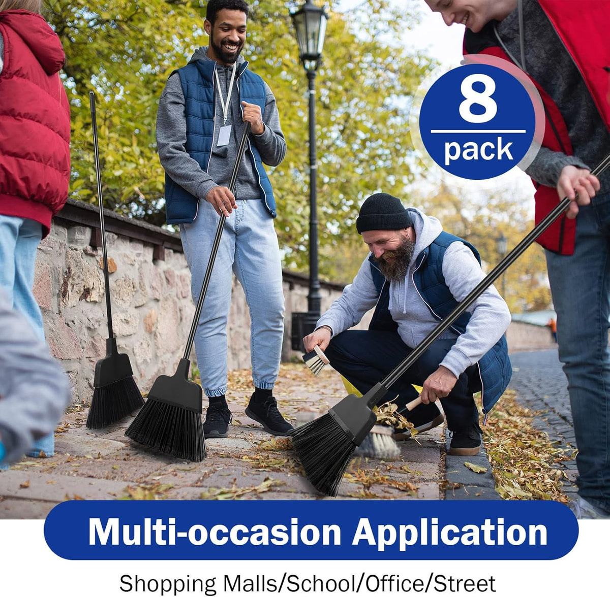 8 Pcs Outdoor Broom for Floor Cleaning 54 Inch Commercial Heavy Duty Broom Long Handle Kitchen