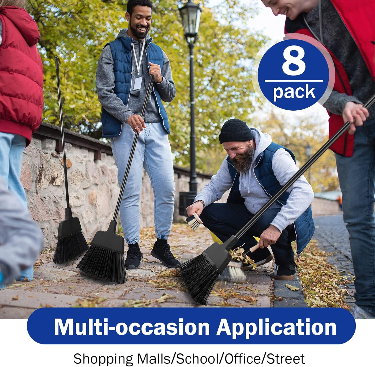 8 Pcs Outdoor Broom for Floor Cleaning 54 Inch Commercial Heavy Duty Broom Long Handle Kitchen