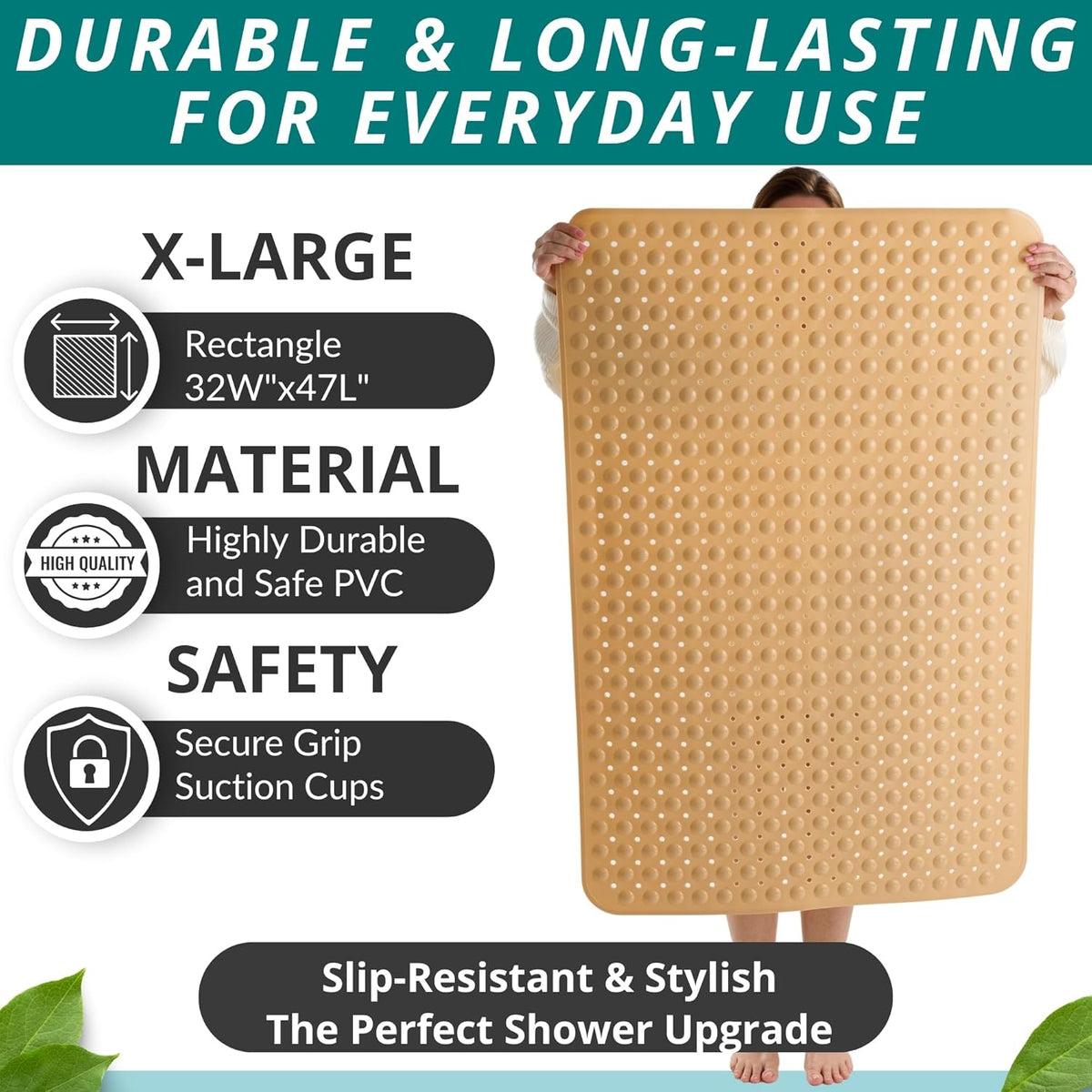 ENKOSI Extra Large Shower Mat Non Slip - 47 x 32 inch - XL Bathroom Shower Mat - Large Shower Mats