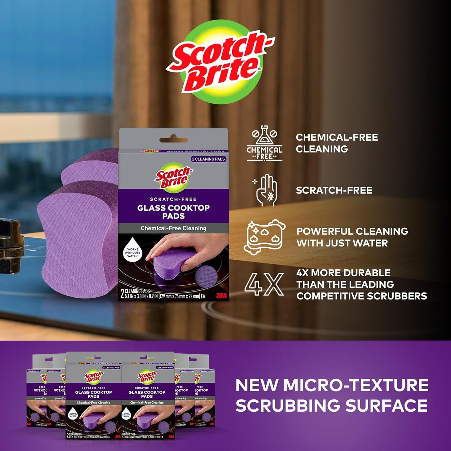 Scotch-Brite Glass Cooktop Pads, Scratch-Free & Non-Abrasive Scrubbers for Glass or Ceramic