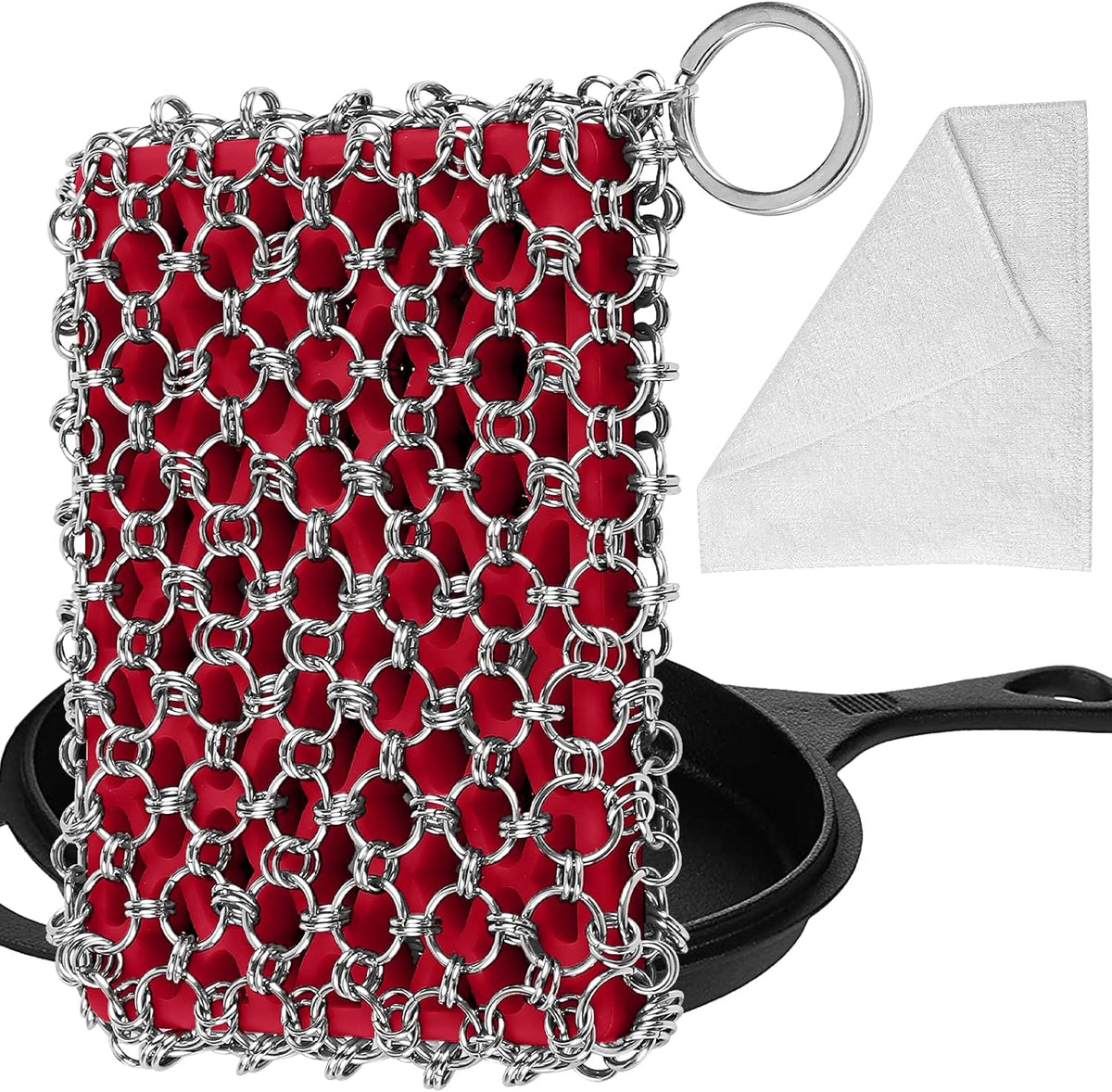 Herda 316L Cast Iron Scrubber Cleaner, Large Cast Iron Chain Mail Scrubber - Chainmail Scrubber
