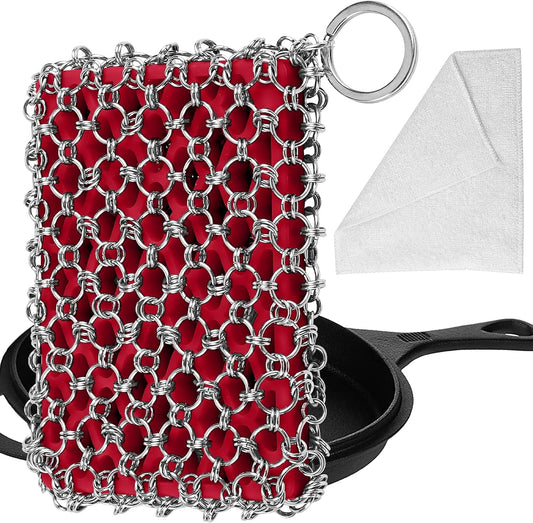 Herda 316L Cast Iron Scrubber Cleaner, Large Cast Iron Chain Mail Scrubber - Chainmail Scrubber