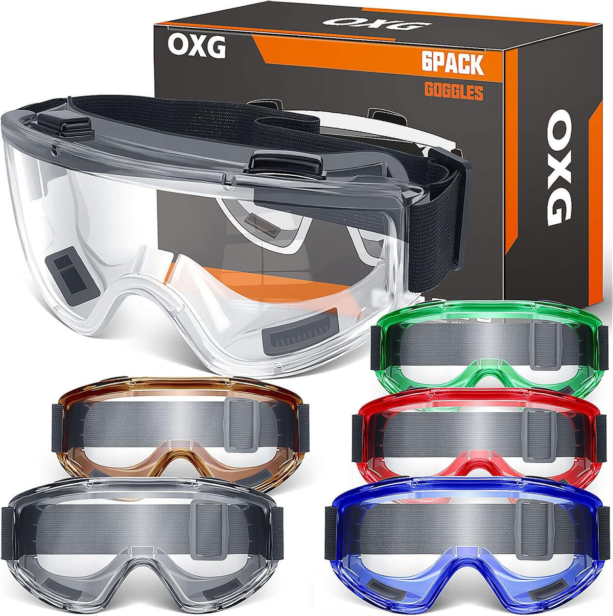 OXG 6 Pack Safety Goggles ANSI Z87.1 Glasses, Anti-Fog Protective Safety Glasses Lab Goggles Men