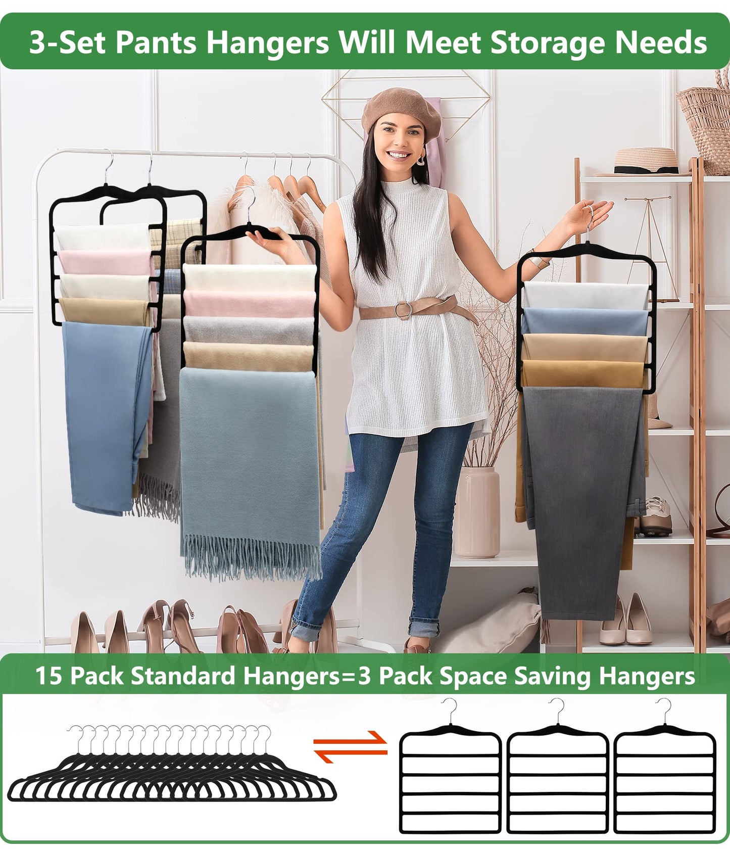 Closet Organizers and Storage,3 Pack Organization and Storage Pants-Hangers-Space-Saving,Velvet
