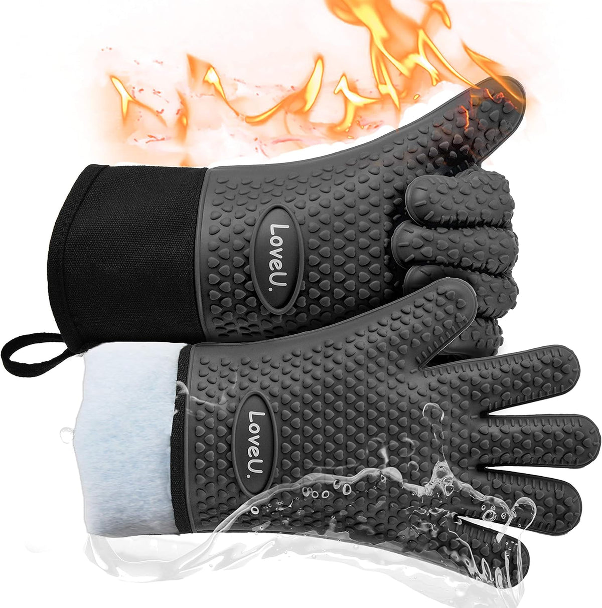 Kitchen Oven Gloves - Dual-Layer Heat Resistant Grilling Gloves, Silicone Oven Mitts with 5