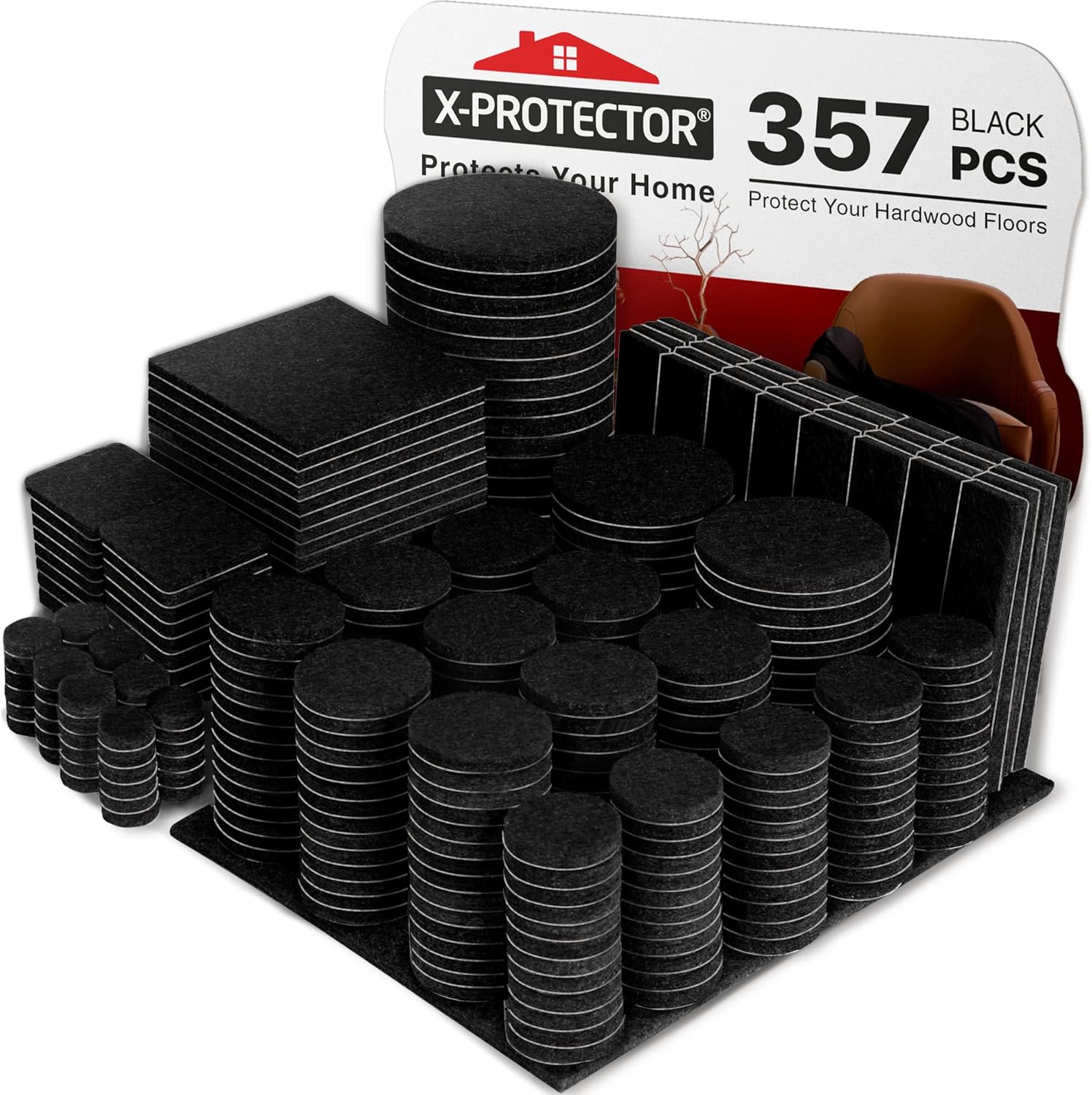 X-Protector 357 Pcs Black Felt Furniture Pads - Huge Quantity of Anti-Scratch, Heavy Duty Floor