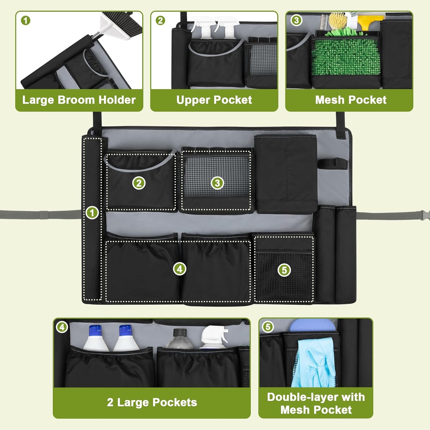 32-55 Gallon Trash Can Caddy Bag, Garbage Bin Apron Caddy with Multiple Pockets for Cleaning