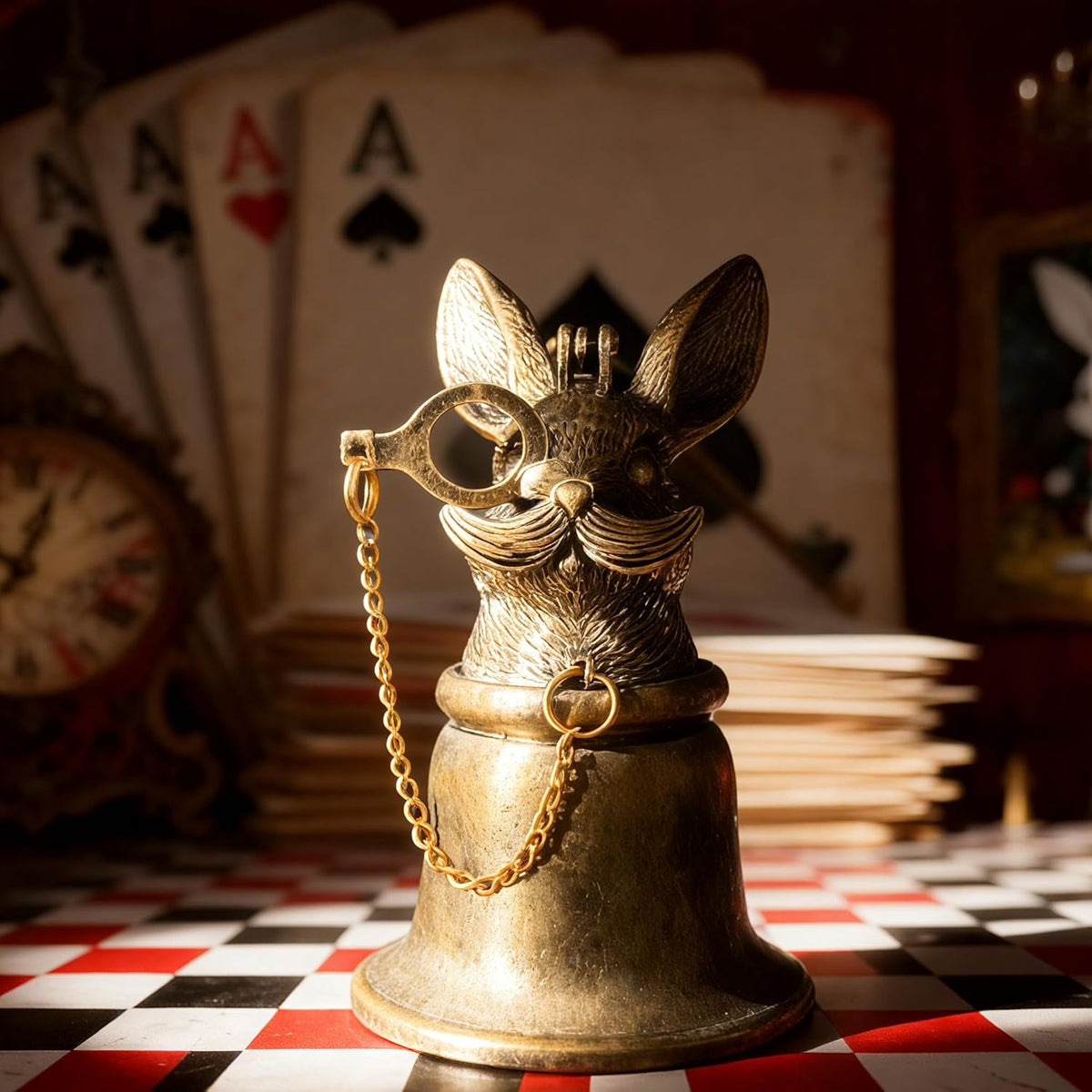 Antique Rabbit Candle Snuffer - Vintage Gunmetal Finish with Spectacle Chain, Flame Extinguisher
