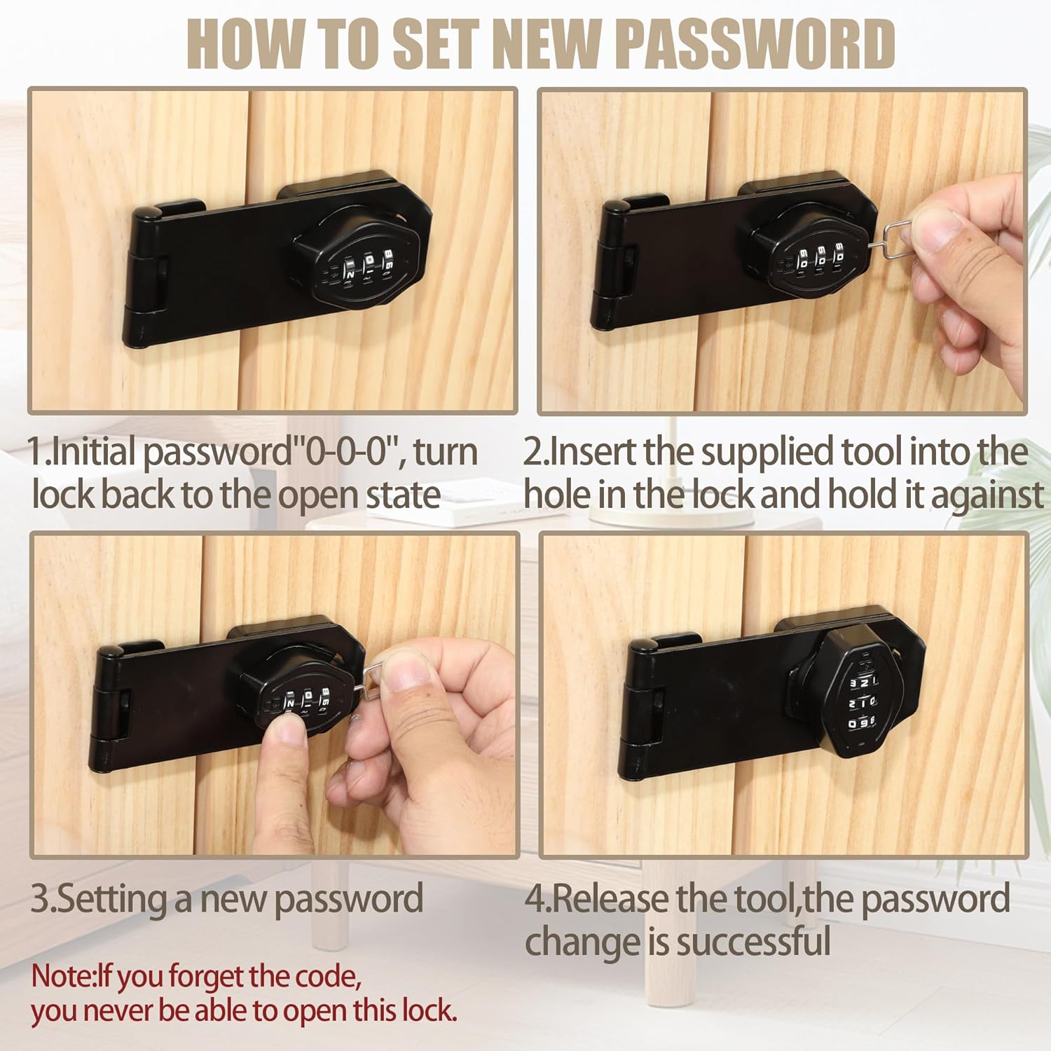 Password Rotary Hasp Locks, Digit Combination Lock Door Security Slide Latch Door Lock for Drawers