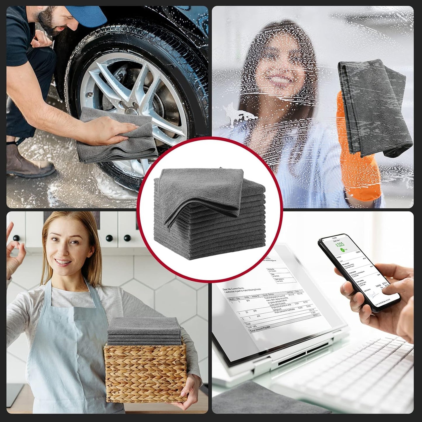 200 Pcs Microfiber Cleaning Cloth 16x16 Inch Microfiber Towels for Car Ultra Absorbent Cleaning