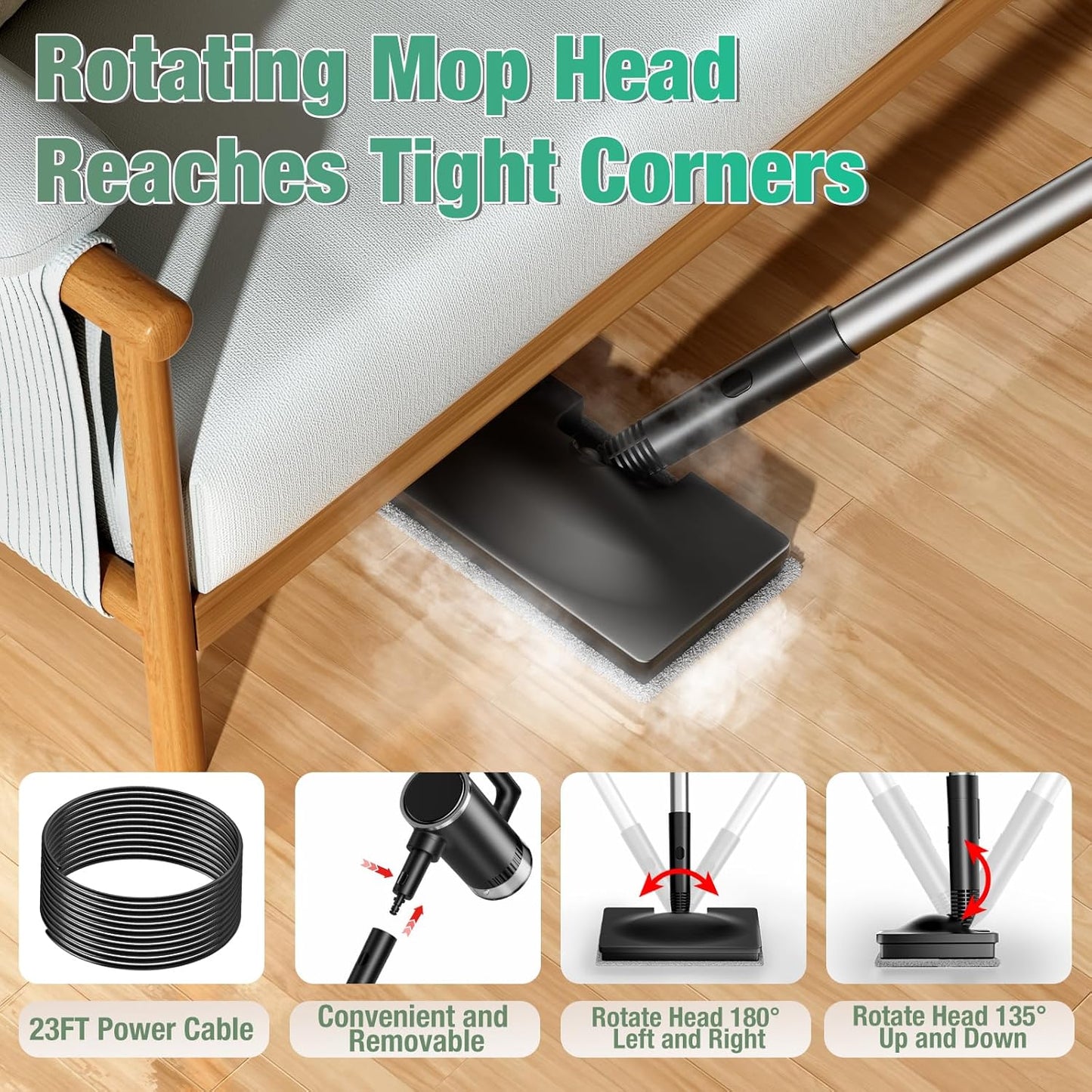 11-in-1 Steam Mop - Detachable Handheld Steam Cleaner with 500mL Tank, 260℉ Floor Steamer for