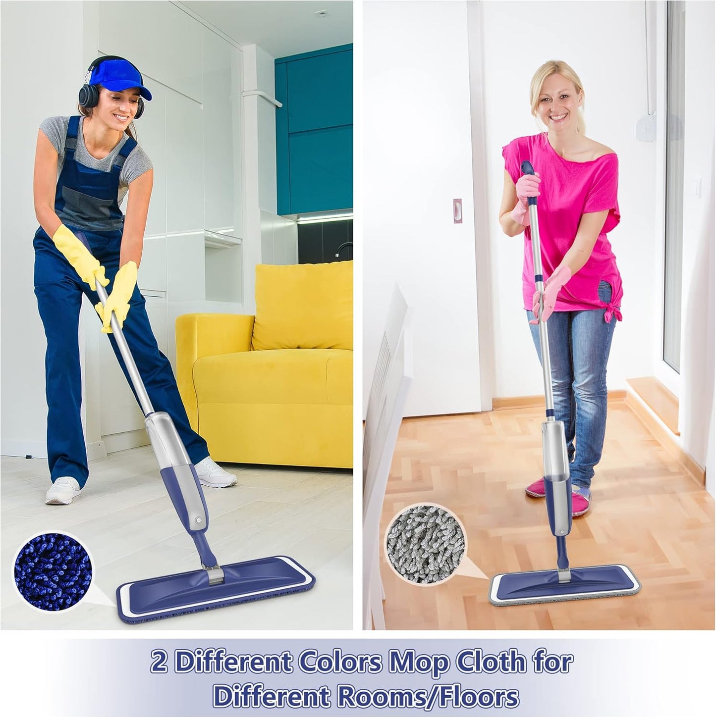 Wet Dust Mops for Hardwood Floor Cleaning - MEXERRIS Microfiber Spray Mops with 4X Reusable