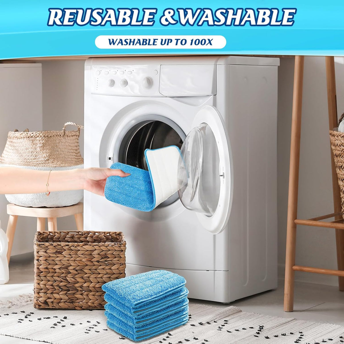 48 Pcs Microfiber Mop Pads Machine Washable Cleaning Flat Mop Head Replacement Reusable Household