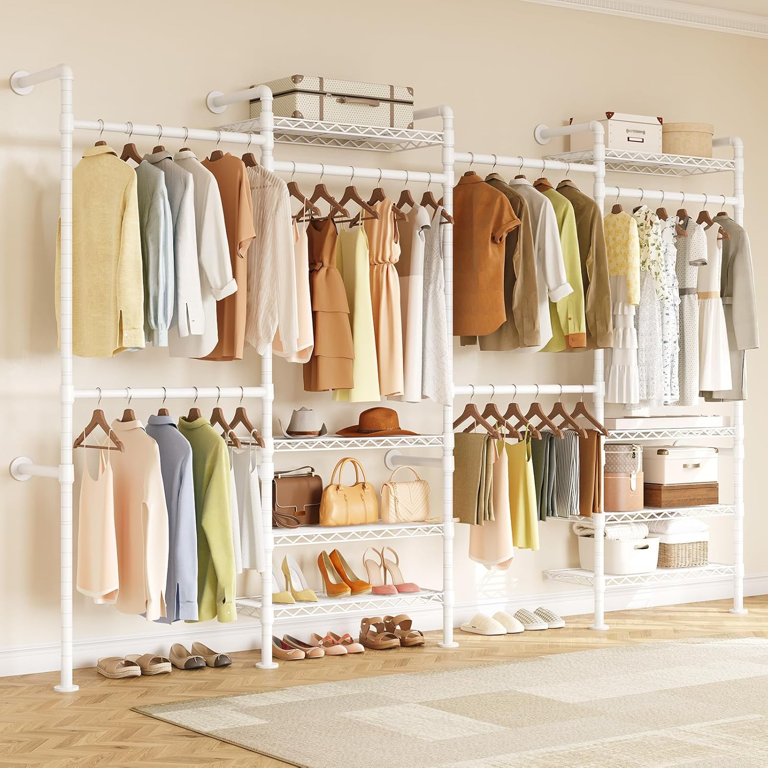 ONBRILL L4 Wall Mounted Industrial Pipe Clothing Rack, Closet Organizer System with 6 Hanging