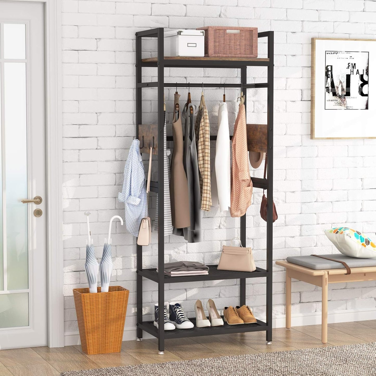 Tribesigns Small Heavy Duty Clothes Rack with Shelf and Hanging Rod, Freestanding Closet Organizer