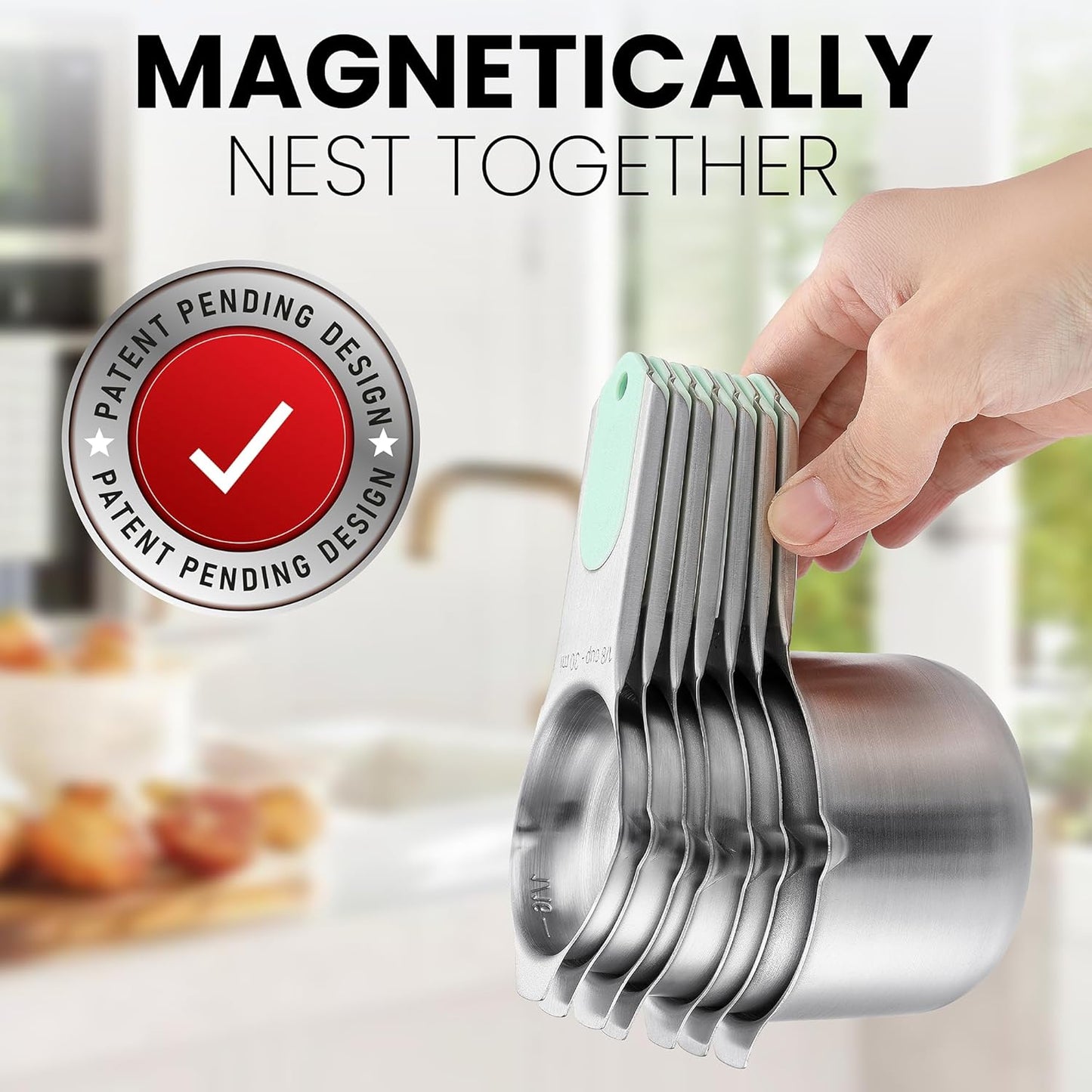 Spring Chef Magnetic Stainless Steel Measuring Cups, Patented, Kitchen Tools with Easy to Read