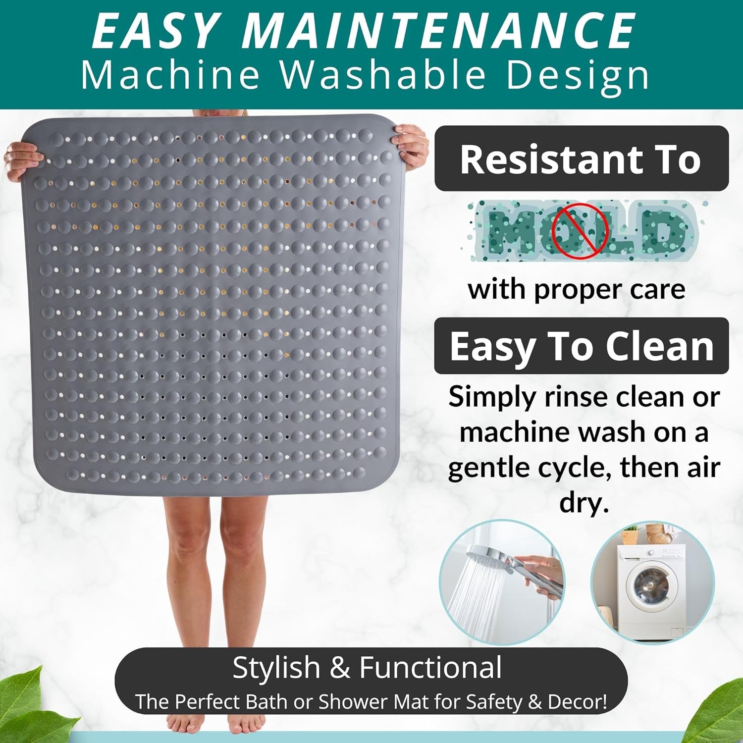 ENKOSI Extra Large Square Non Slip Shower Mat - 31 x 31-inch XL Bathroom Shower Mat - Square Shower