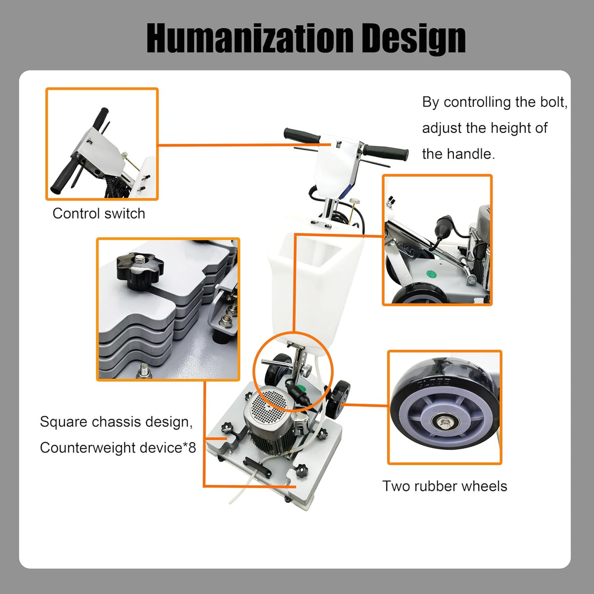 Floor Grinding Scrubber Buffer Polisher Machine Square Chassis Clean Polish Wax Renovate Step