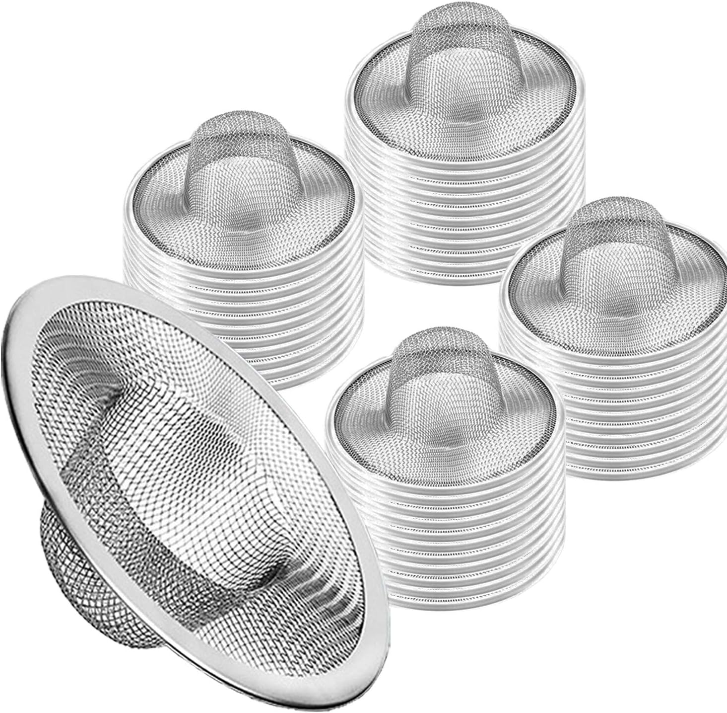 50pcs Heavy Duty Stainless Steel Slop Basket Filter Trap, 2.75" Top / 1" Mesh Metal Sink