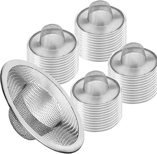 50pcs Heavy Duty Stainless Steel Slop Basket Filter Trap, 2.75" Top / 1" Mesh Metal Sink