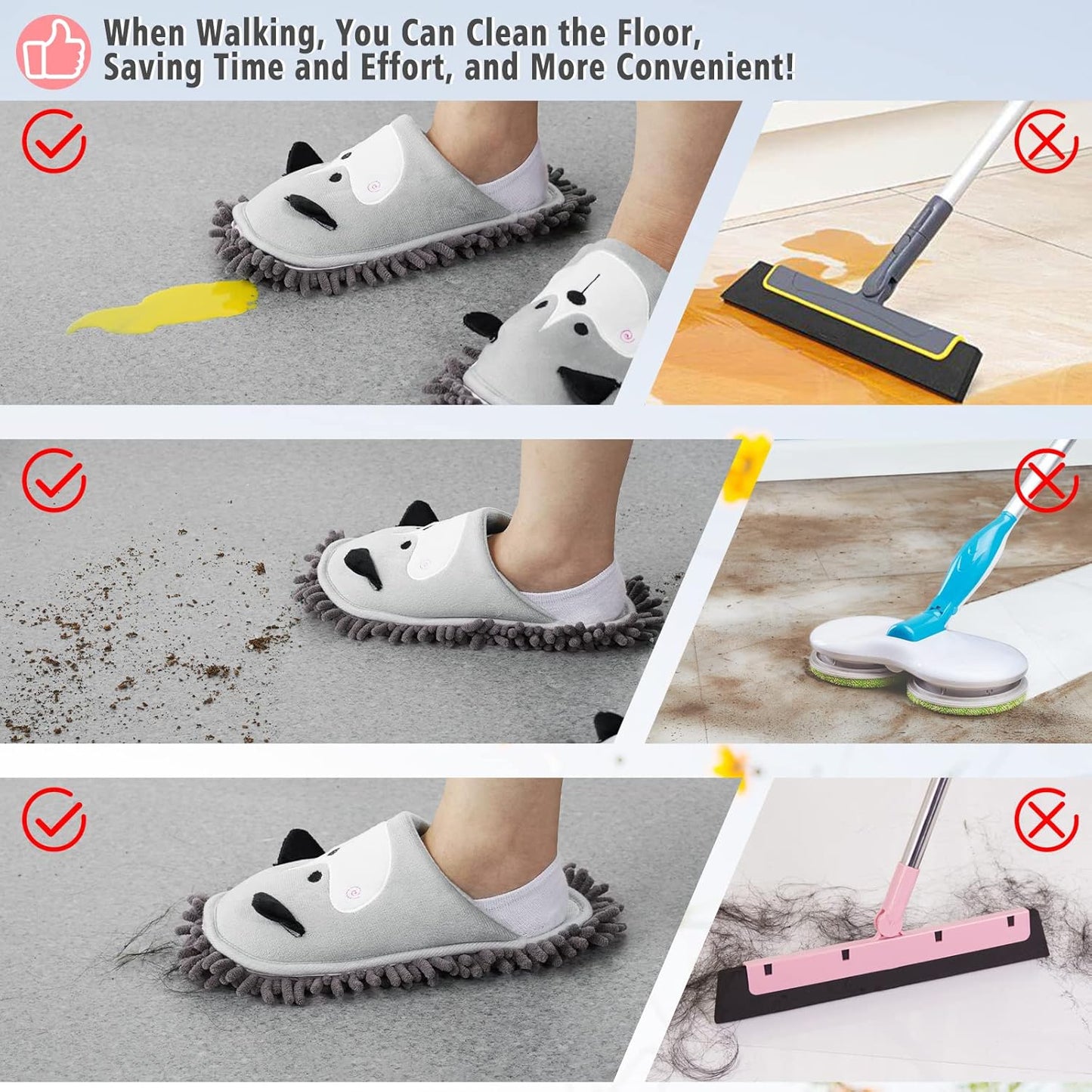 Cartoon Dog Mop Slippers Microfiber Clean Dusting Slippers Detachable Mopping Shoes for Office Home